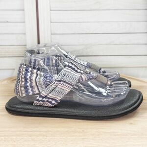 Sanuk Yoga Sling Fabric Straps Thong‎ Sandals Blue Multi Batik Print Size 8